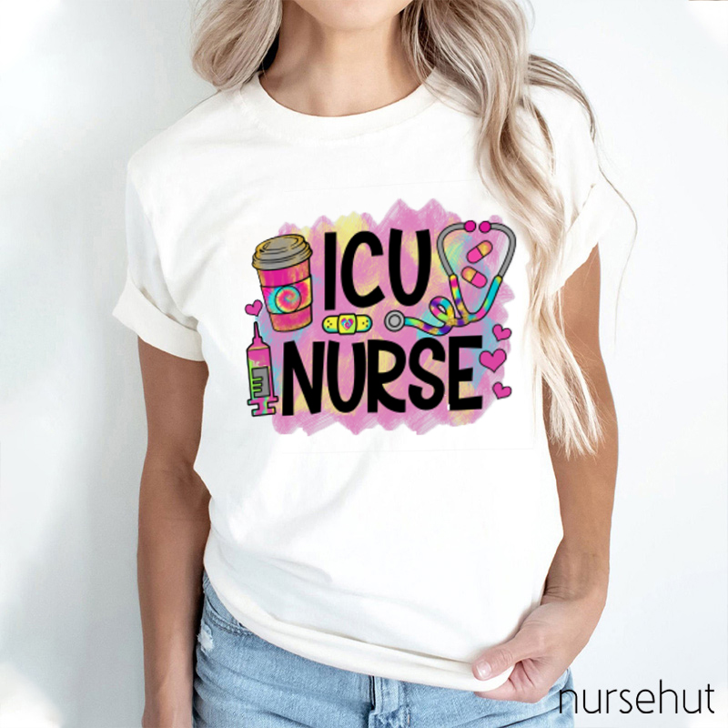 Tie Dye Print ICU Nurse T-shirt