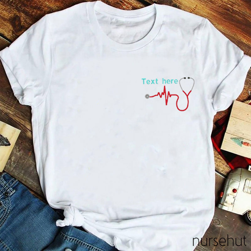 Personalized ECG Stethoscope Nurse Embroidery T-Shirts