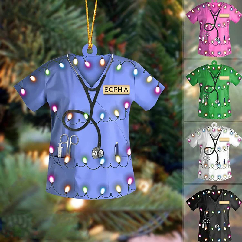 Personalized Colored Lights T-shirt Shape Nurse Acrylic Christmas Ornament