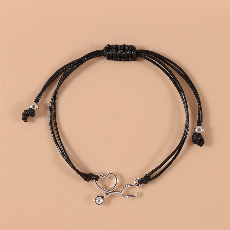 Love Heart Stethoscope Black Nurse Metal Bracelet