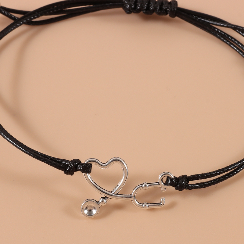 Love Heart Stethoscope Black Nurse Metal Bracelet