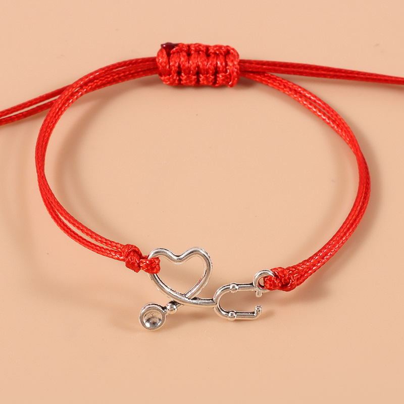 Love Heart Stethoscope Red Nurse Metal Bracelet