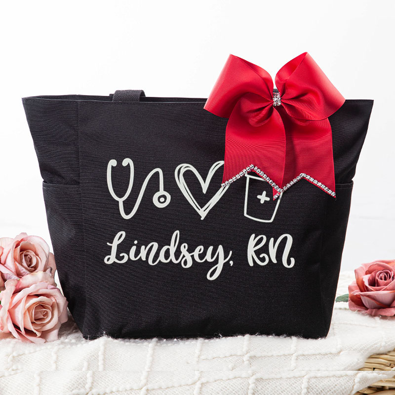 Personalized Nurse Heart Large Tote Bag