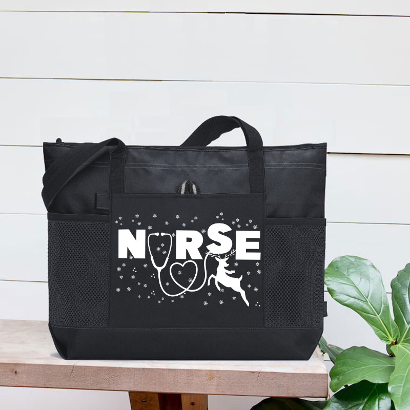 Nurse Christmas  Elk Nurse Zip Tote Bag