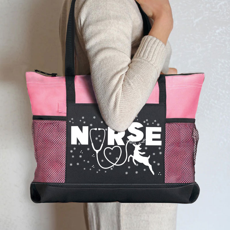 Nurse Christmas  Elk Nurse Zip Tote Bag