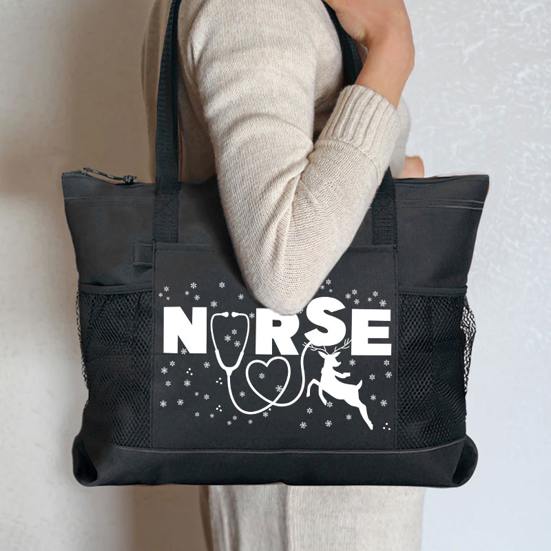 Nurse Christmas  Elk Nurse Zip Tote Bag