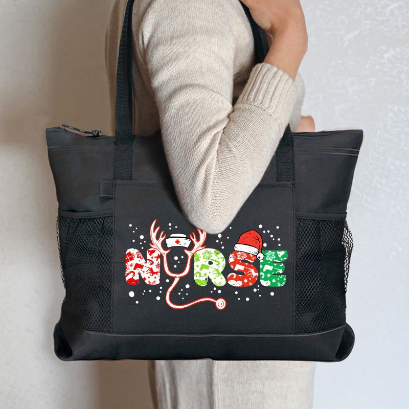 Christmas Nurse Zip Tote Bag