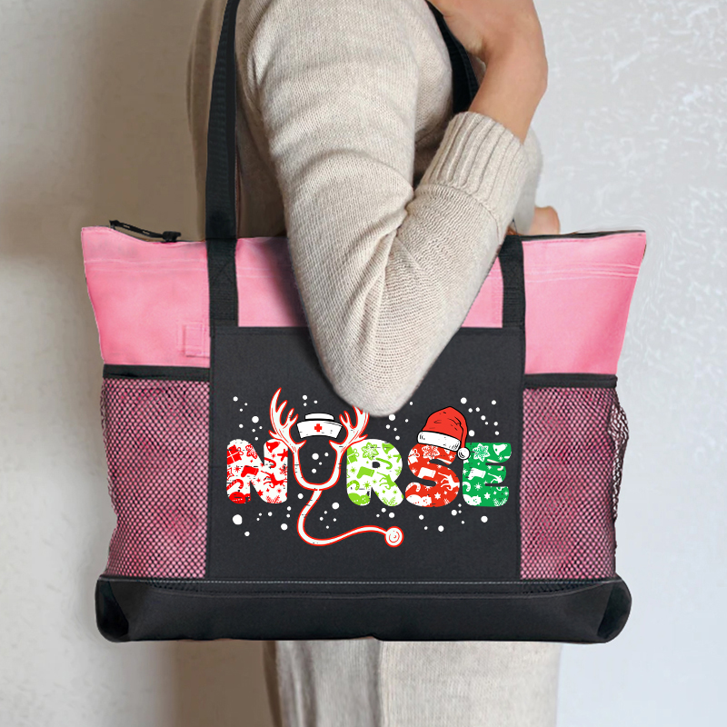 Christmas Nurse Zip Tote Bag