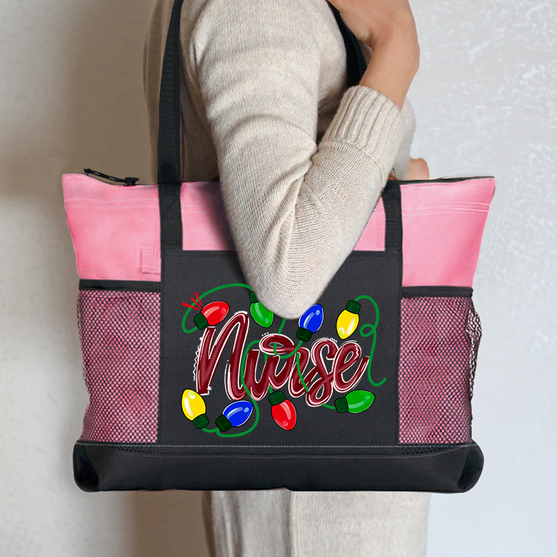 Colored Lights Nurse Zip Tote Bag