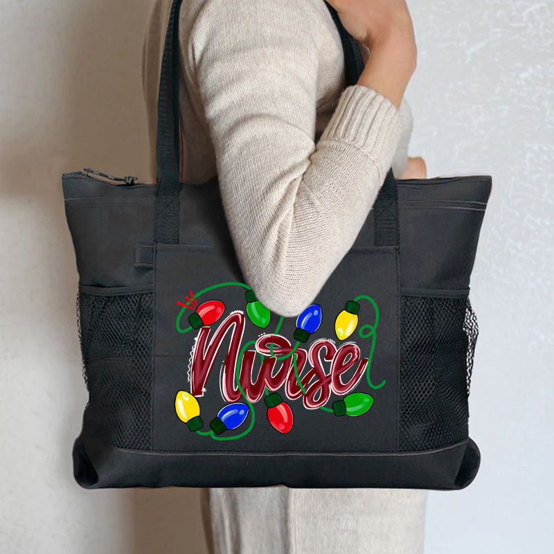 Colored Lights Nurse Zip Tote Bag