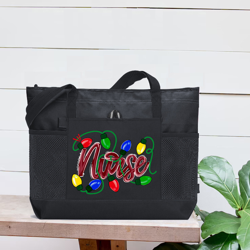 Colored Lights Nurse Zip Tote Bag