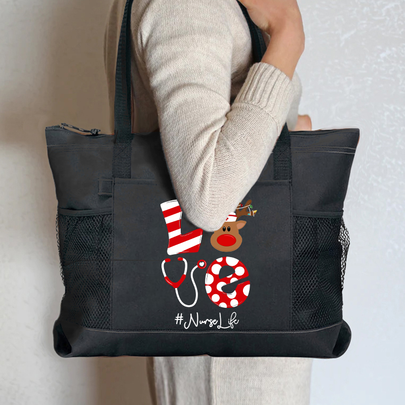 Just Love Christmas Nurse Zip Tote Bag
