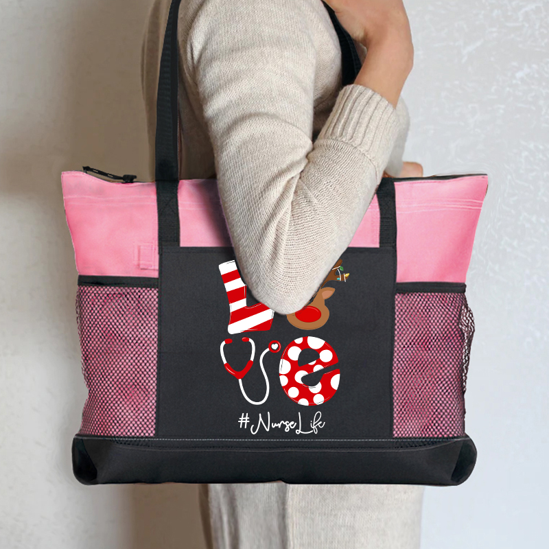 Just Love Christmas Nurse Zip Tote Bag