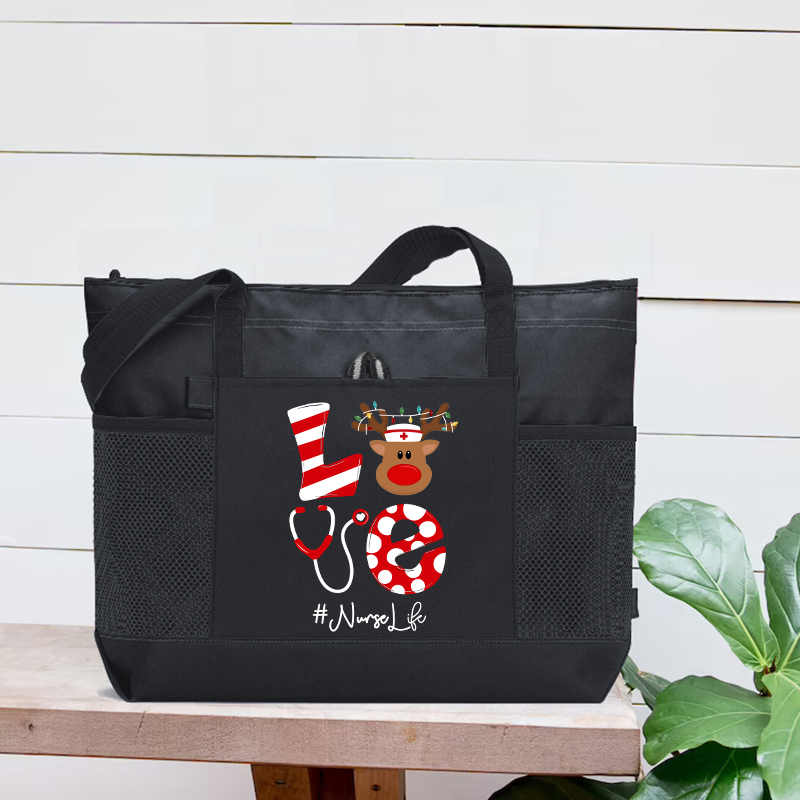 Just Love Christmas Nurse Zip Tote Bag