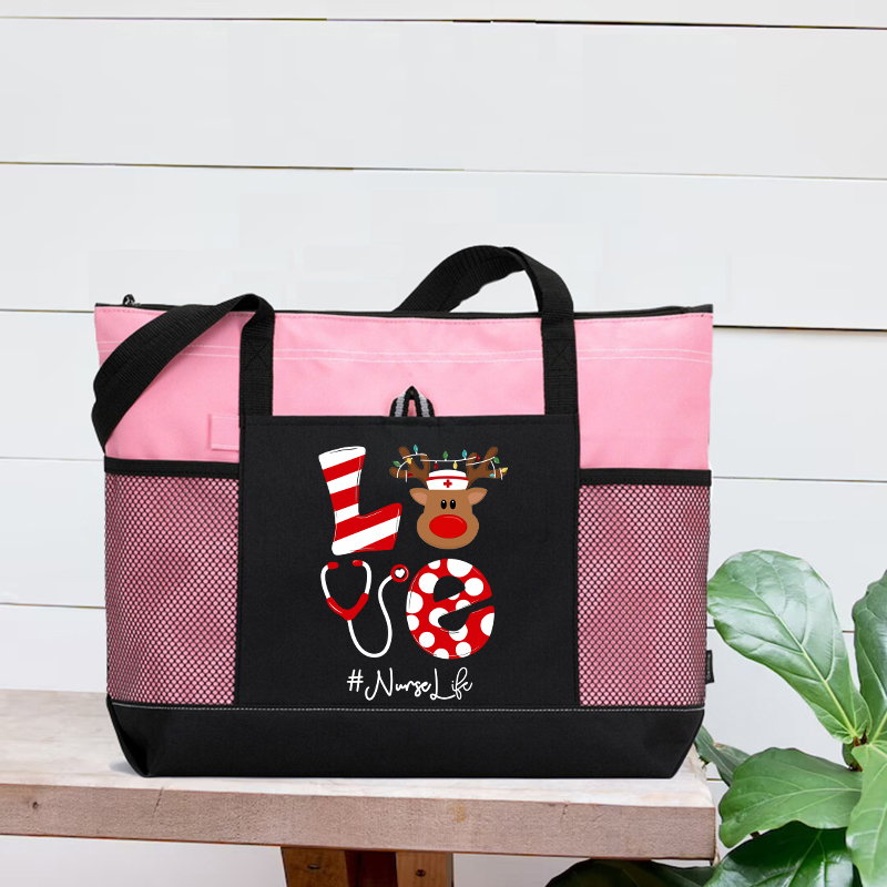 Just Love Christmas Nurse Zip Tote Bag