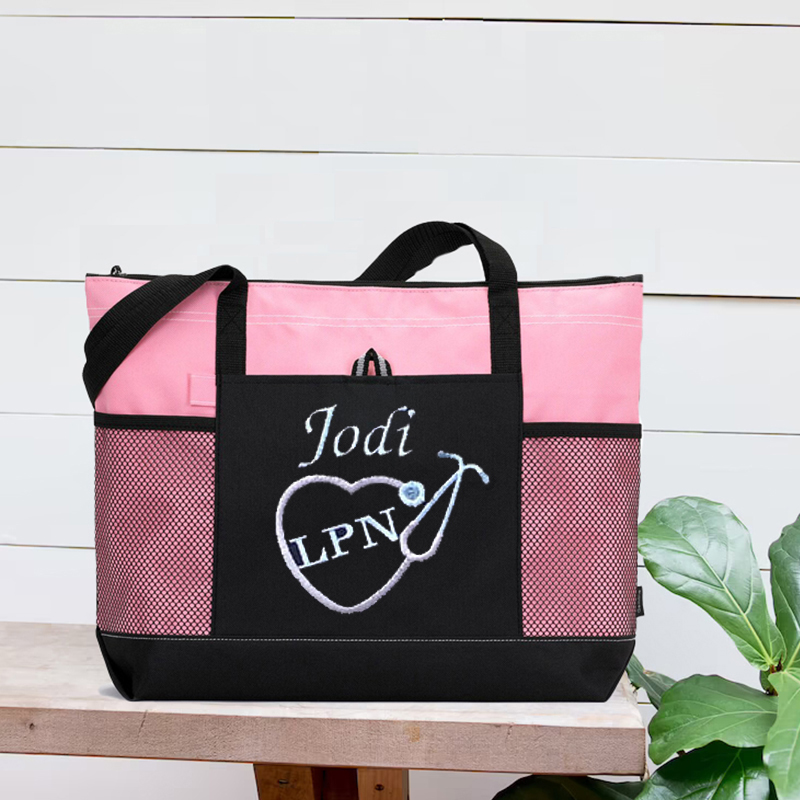 Personalized Embroidered Stethoscope Nurse Zip Tote Bag