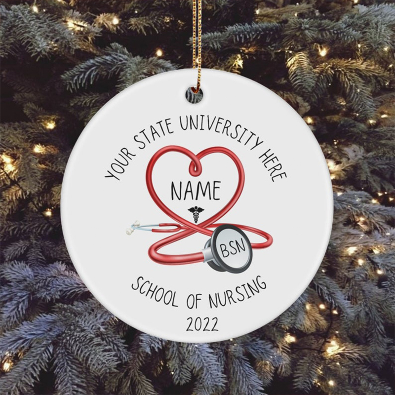 Personalized Your State Of University Here Nurse Ceramic Christmas Ornament
