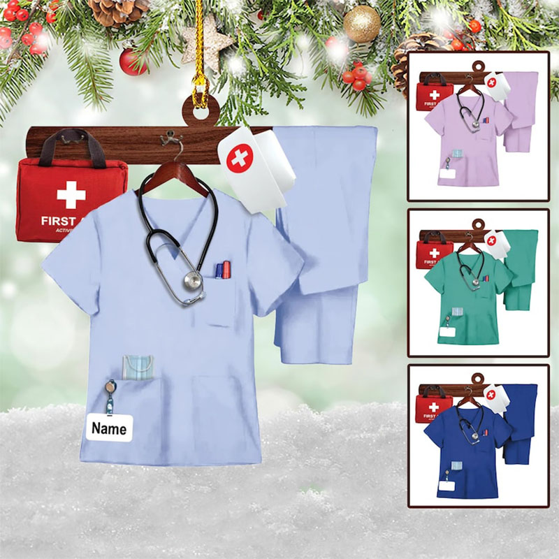 Personalized Nurse Outfit On A Christmas Night  Acrylic Christmas Ornament