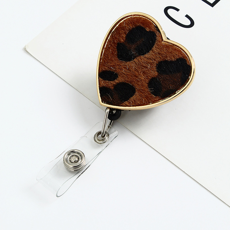 Leopard Print Plush Heart-Shaped Nurse Badge Reel