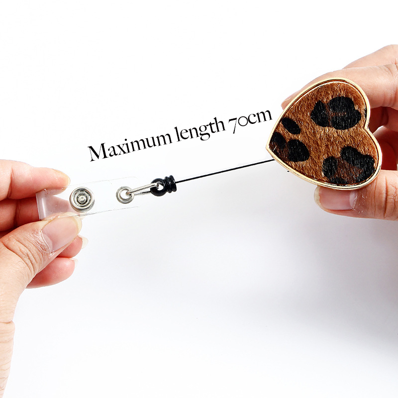 Leopard Print Plush Heart-Shaped Nurse Badge Reel
