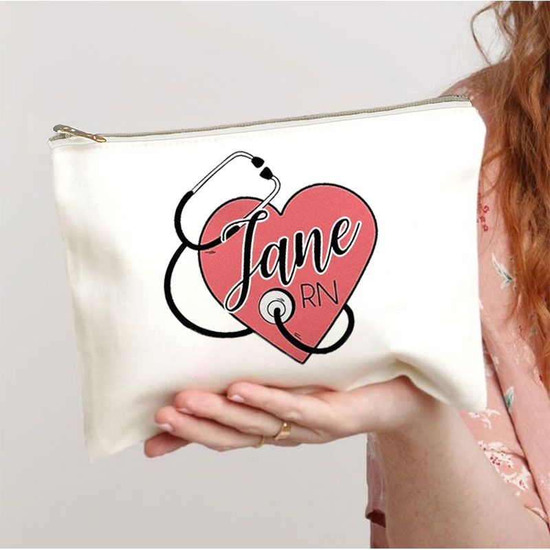 Personalized Love Heart Stethoscope Nurse Makeup Bag