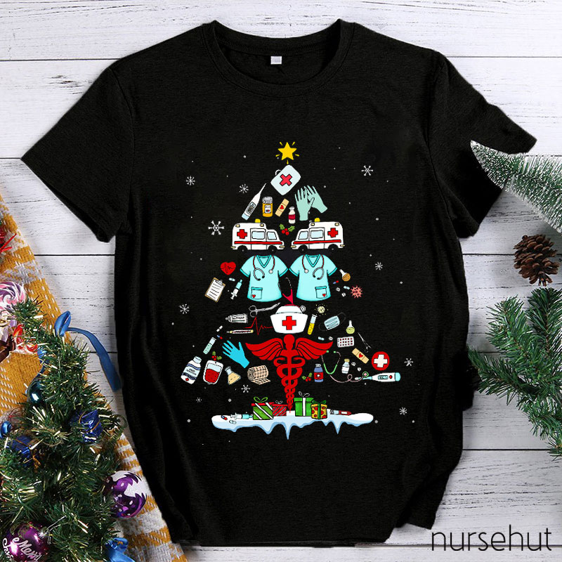 A Christmas Tree Made Of Medical Elements Nurse T-Shirt