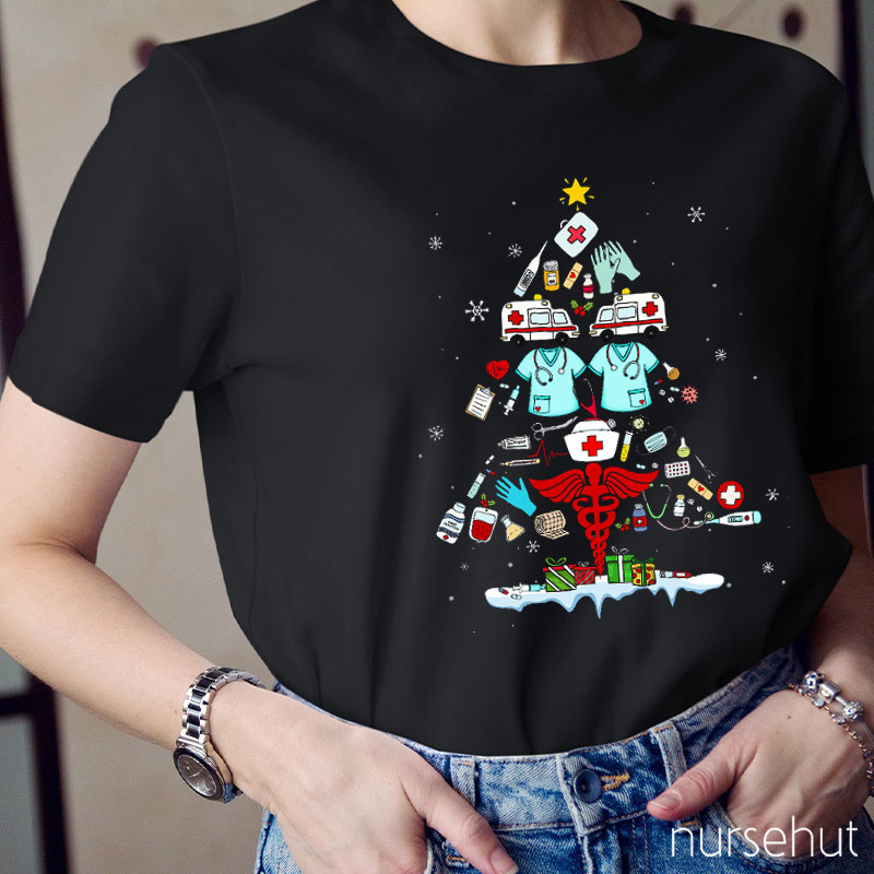 A Christmas Tree Made Of Medical Elements Nurse T-Shirt