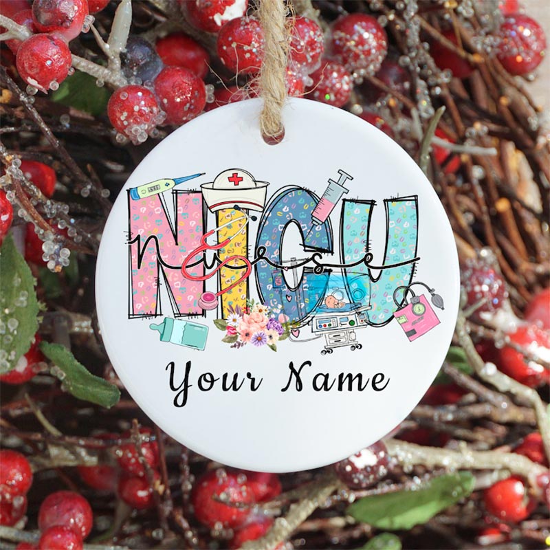 Personalized  Nicu Nurse Ceramic Christmas Ornament