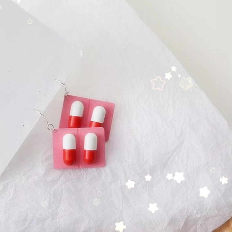Pills Red White Capsules Nurse Wooden Earrings