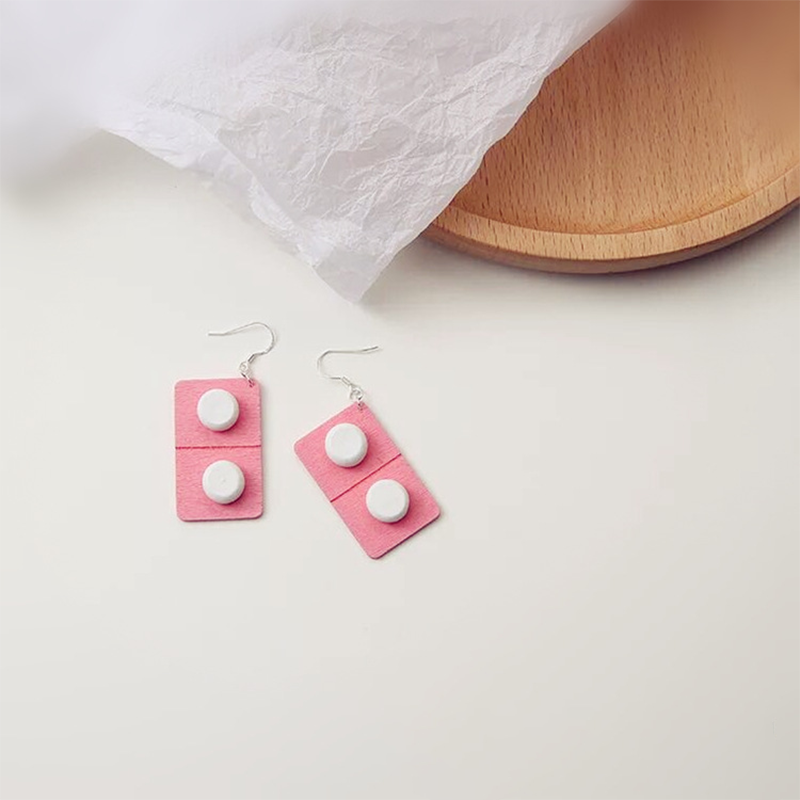 Pills Red White Capsules Nurse Wooden Earrings