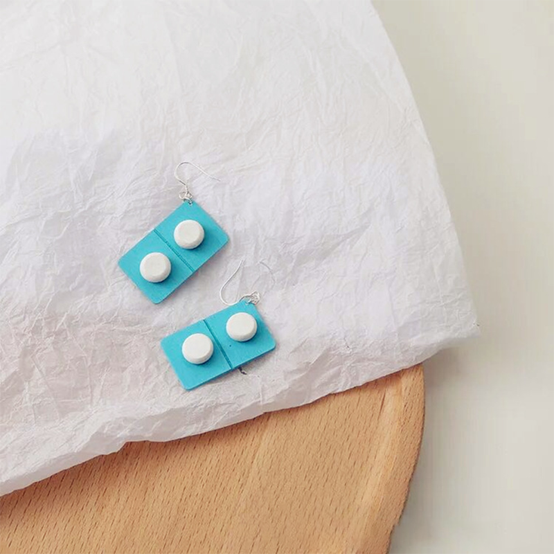 Pills Red White Capsules Nurse Wooden Earrings