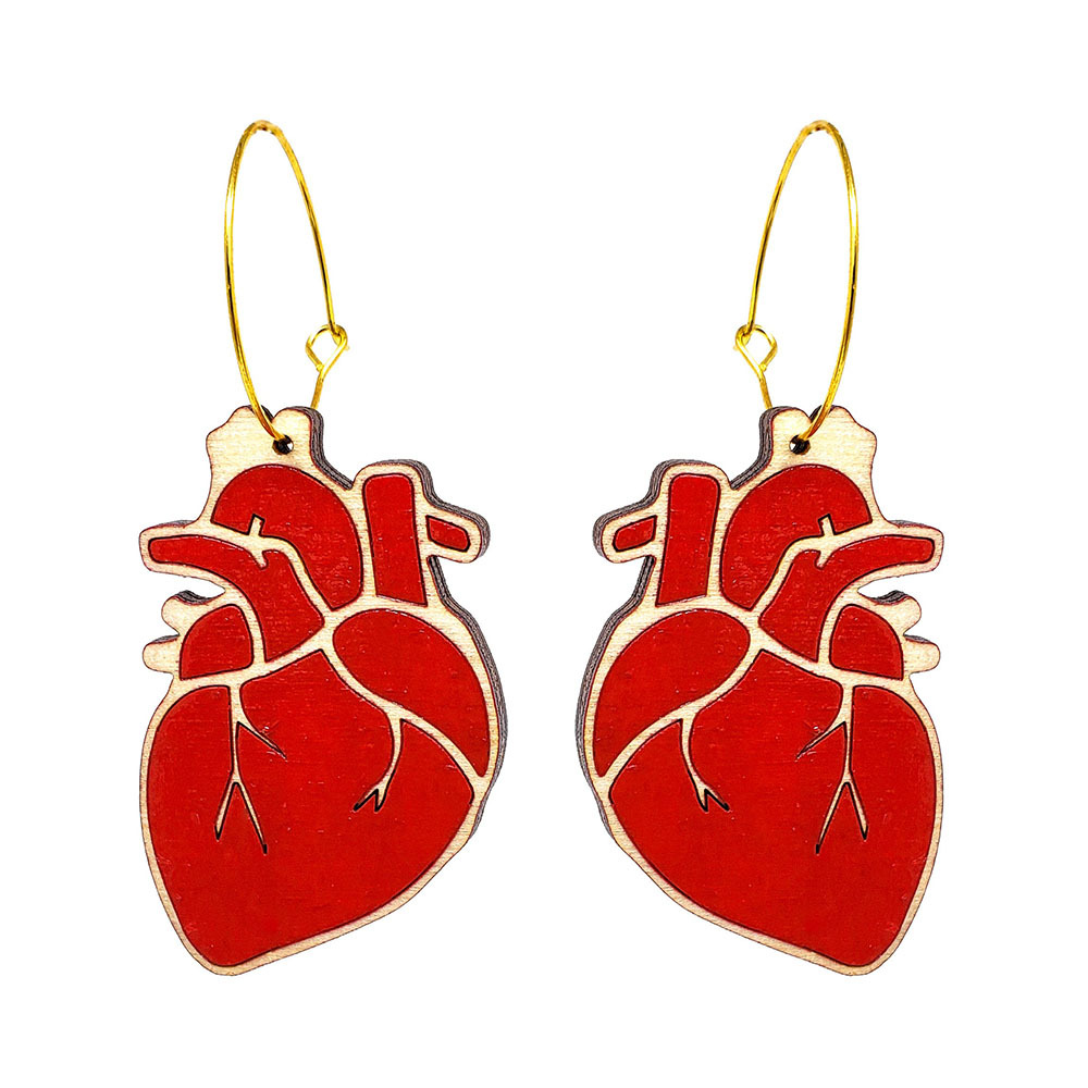 Red Heart Nurse Wooden Earrings