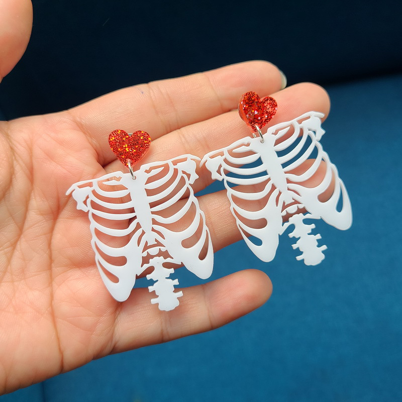 Heart And White Skeleton Openwork Nurse Acrylic Earrings
