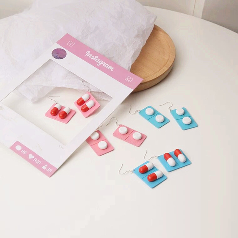 Pills Red White Capsules Nurse Wooden Earrings