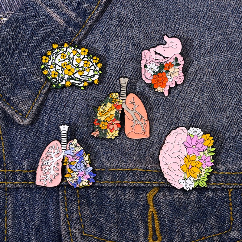 Botanical Flower Butterfly Brain Digestive System Lung Art Organ Nurse Pin