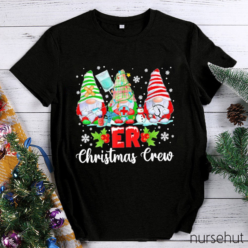 Three ER Gnomes Christmas Crew Nurse T-Shirt