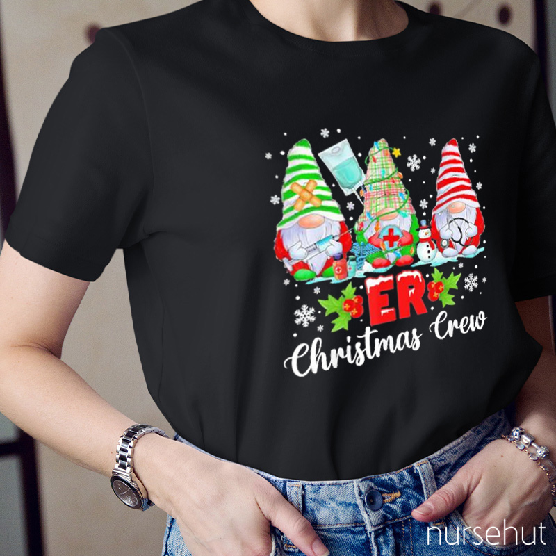 Three ER Gnomes Christmas Crew Nurse T-Shirt