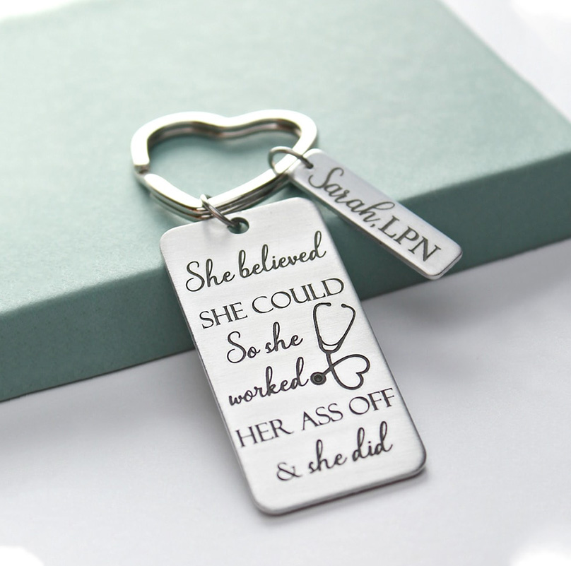 Personalized She Believed She Could So She Did Nurse Keychain