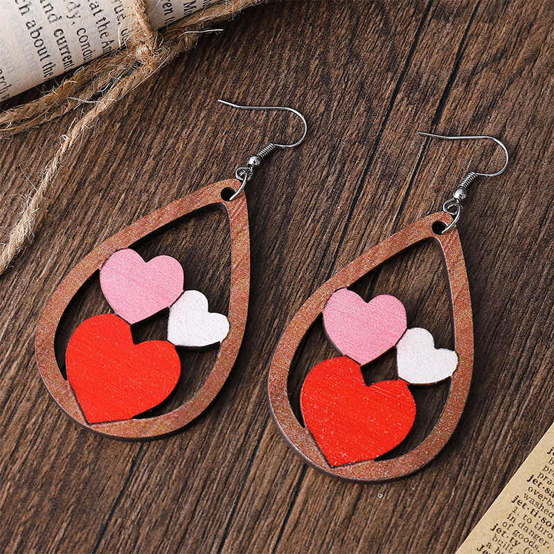Love Three Hearts For You Nurse Wooden Earrings