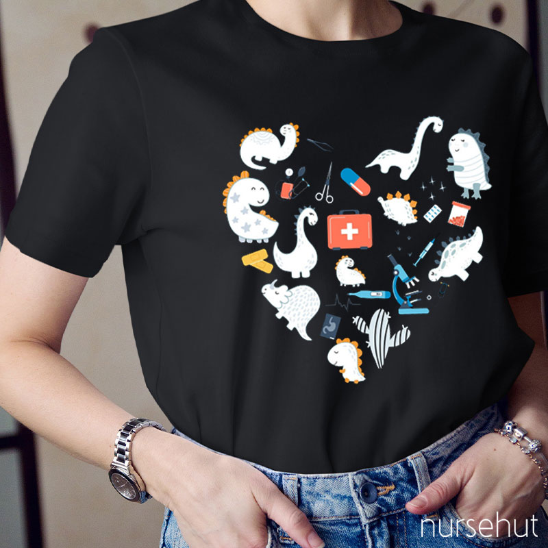 The Lovely Dinosaur Will Accompany You With Me Nurse T-Shirt