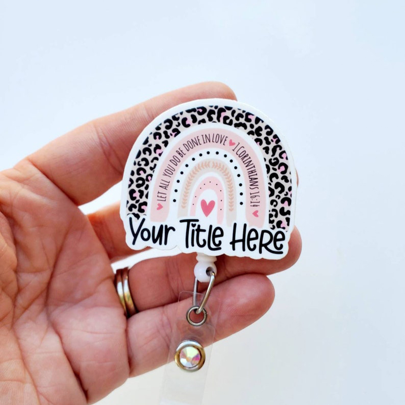 Personalized Pink Leopard Rainbow Nurse Badge Reel