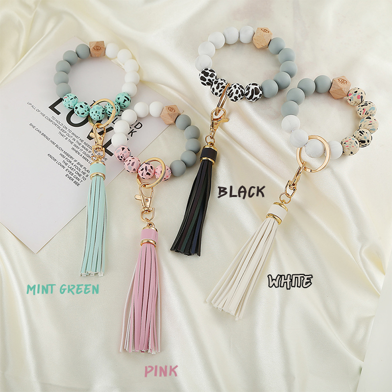 Personalized Mint Green Rainbow Beaded Nurse Wristlet Keychain