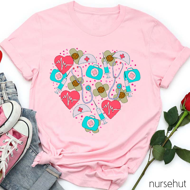 Heart-Shaped Nurse's Cap Band-Aids Stethoscope Medical Kit Nurse T-Shirt