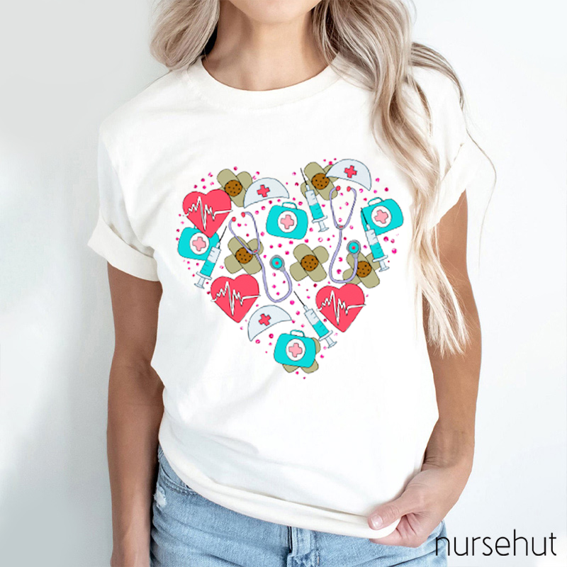 Heart-Shaped Nurse's Cap Band-Aids Stethoscope Medical Kit Nurse T-Shirt