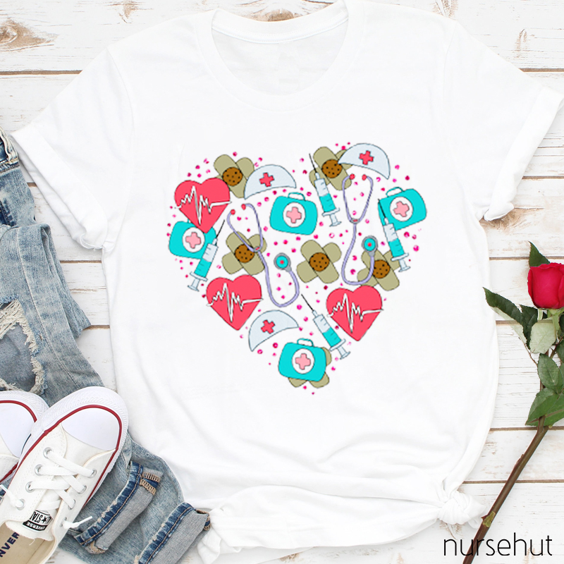 Heart-Shaped Nurse's Cap Band-Aids Stethoscope Medical Kit Nurse T-Shirt