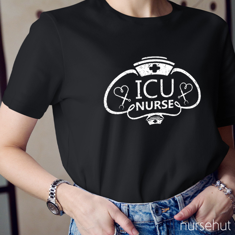 Personalized ICU Stethoscope Heart Nurse T-Shirt