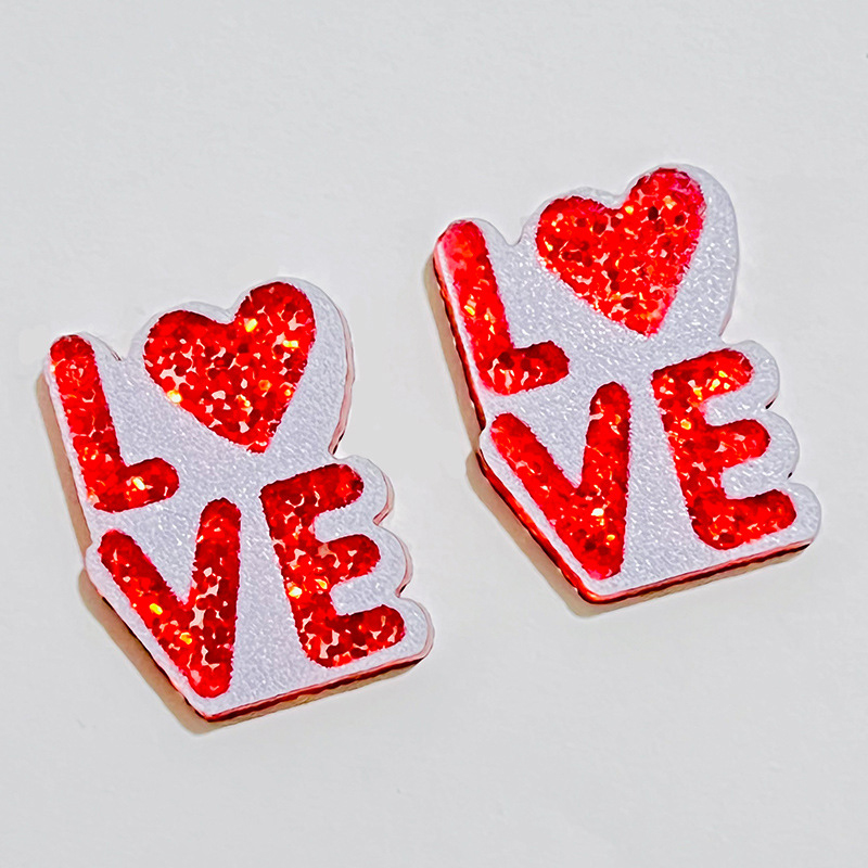 Shining Love Red Heart Teacher Wooden Earrings