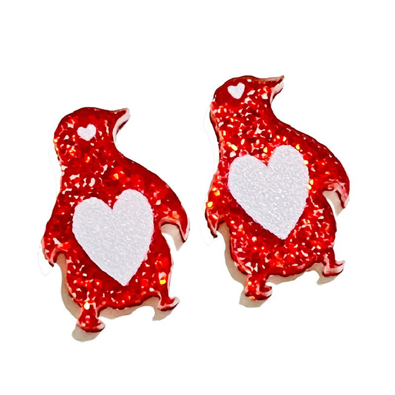 Red Penguin Teacher Wooden Earrings