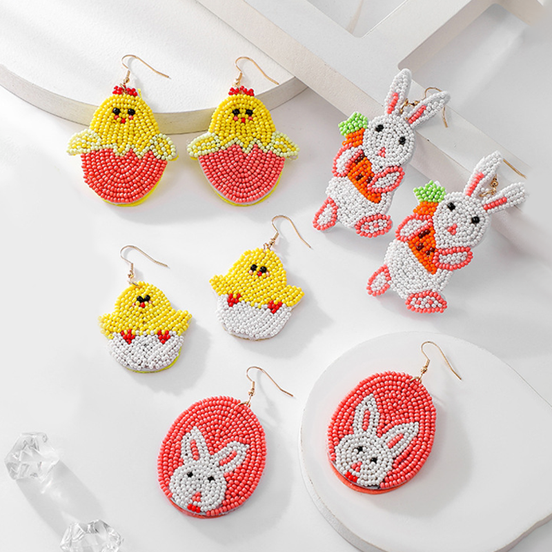 Easter Bunny Cute Chicken Teacher Beaded Earrings