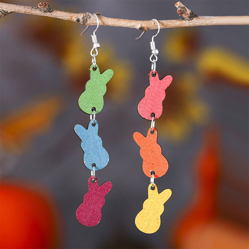 Joyful Little Rabbits Teacher Wooden Earrings